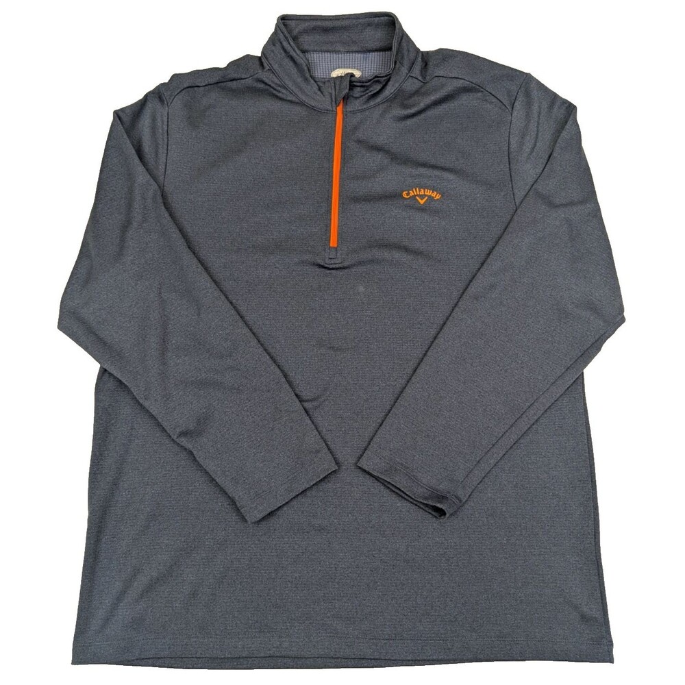 Callaway Men's Quarter Zip Long Sleeve Golf Pullover 2XL Gray Orange Accents